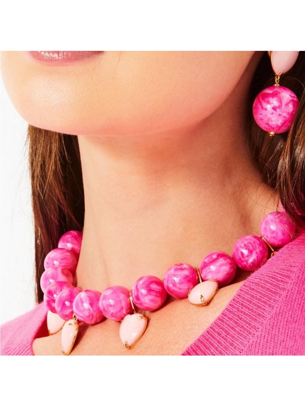 Lilly Pulitzer Pink Marble Statement Beaded Necklace
